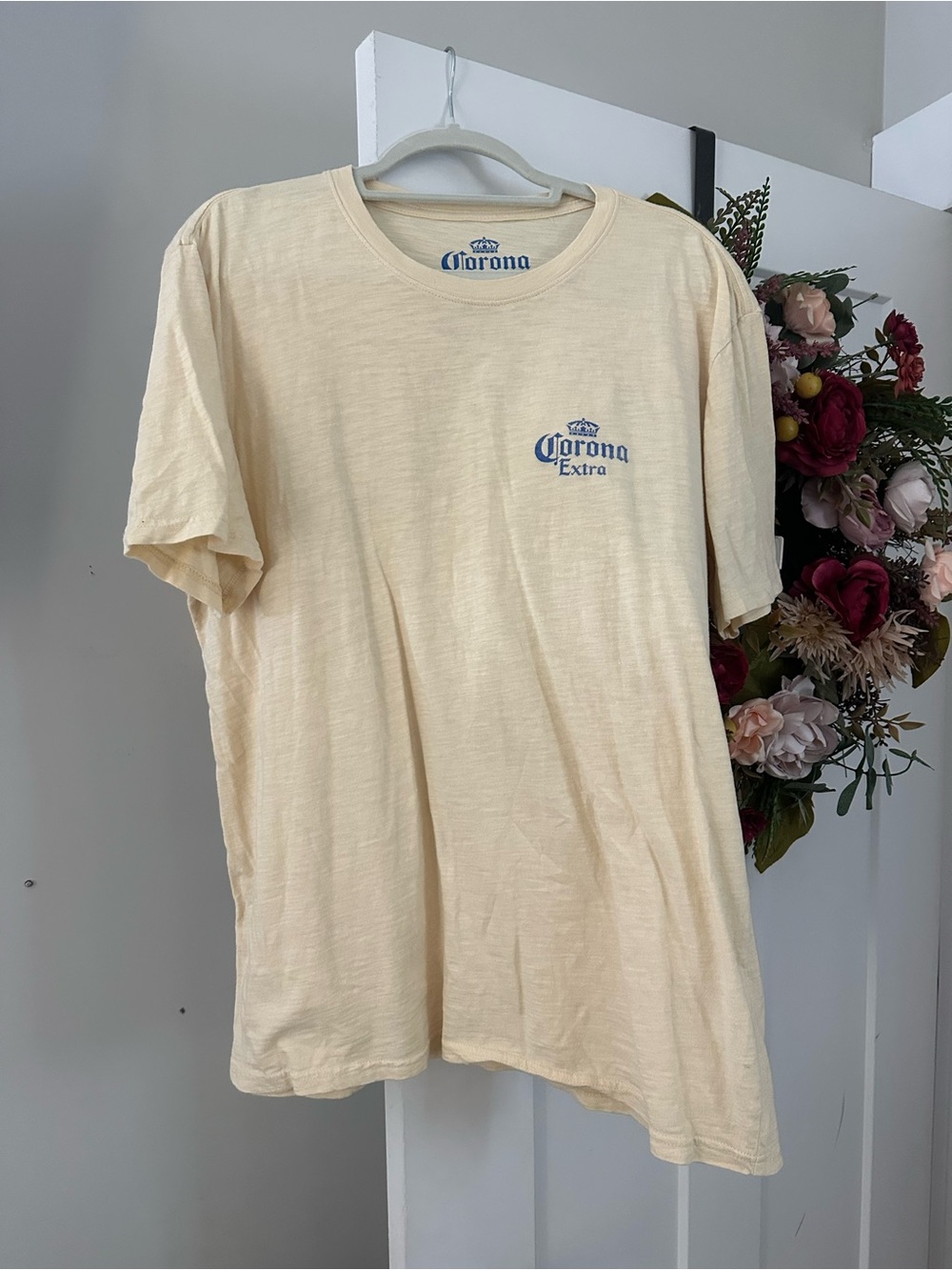 Lucky Brand Cream Short Sleeve Tee with Blue Chest Logo